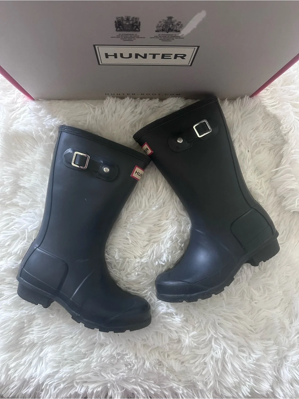Used Hunter Kids Navy Rain Boots with Logo Trim size 13B/1G